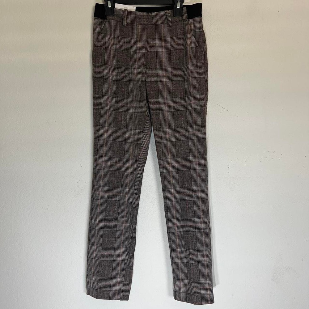 NWT H&M Plaid Slacks Pull On Elastic Waist Ankle Pants Brown Checked Size 2